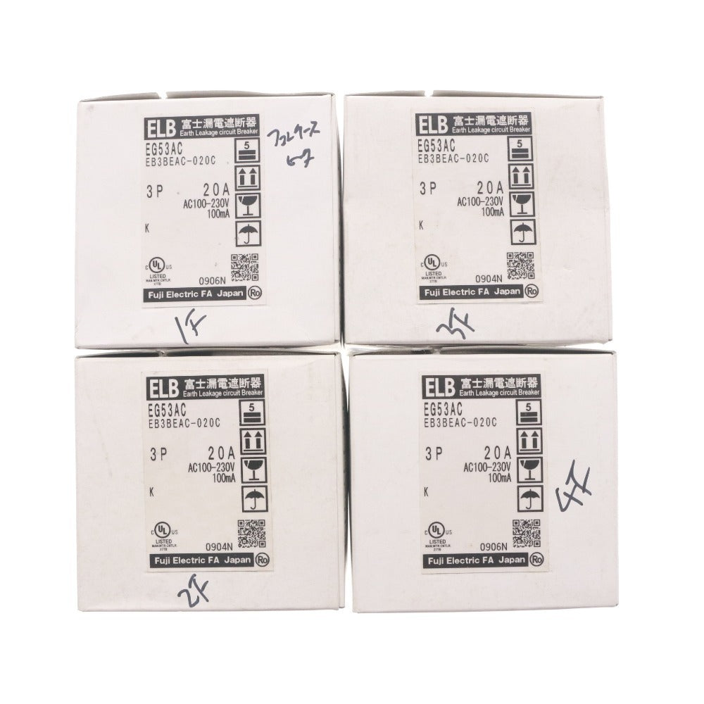 ■ 富士電機 漏電遮断器 EG53AC 3P 20A 4個セット まとめ売り 一般配線用 過電流保護機能 ブレーカー 箱 付属品付き