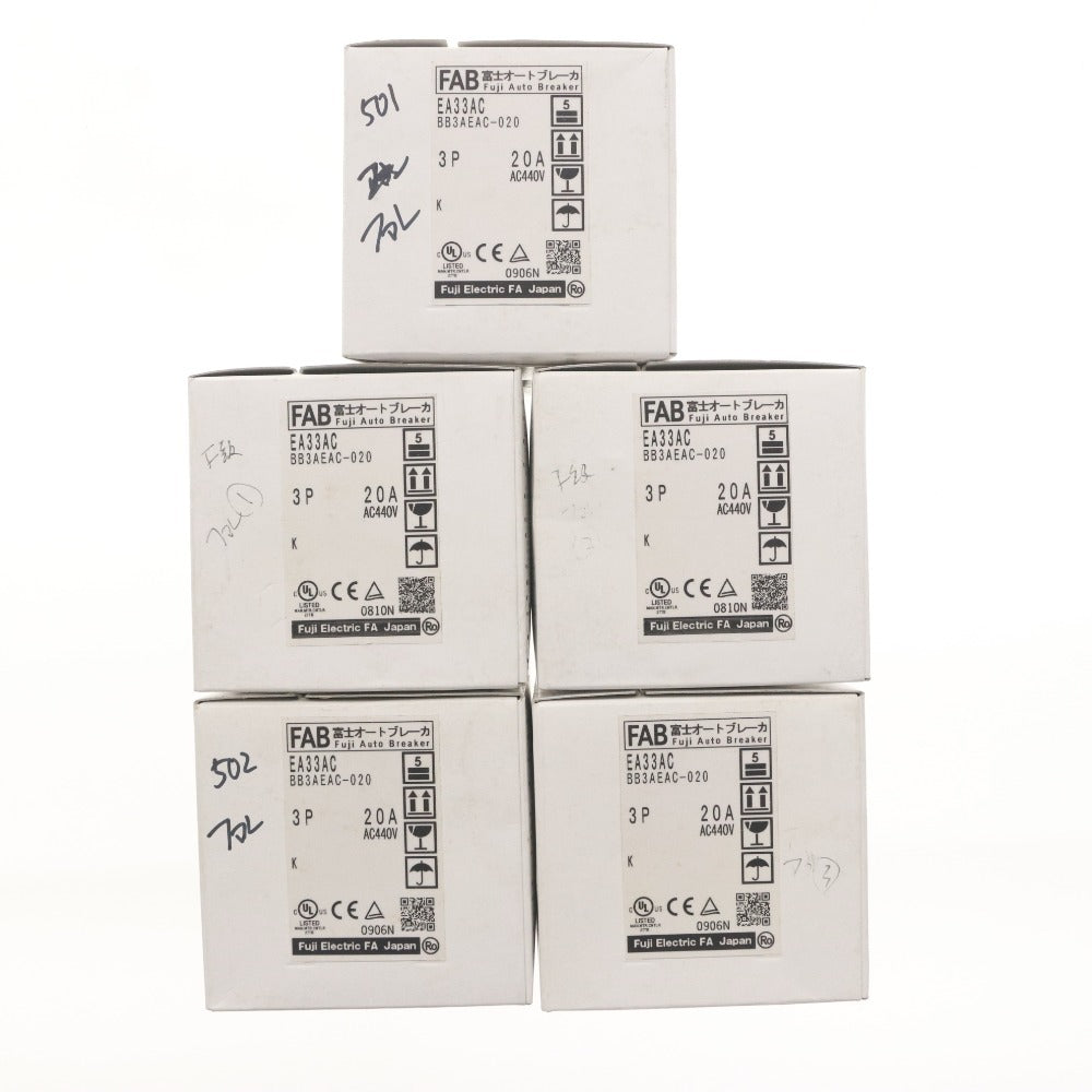 ■ Fuji Electric Auto Breaker EA33AC 3P 020A 5-piece set for bulk sale, distribution board, control panel, wiring circuit breaker with box and accessories