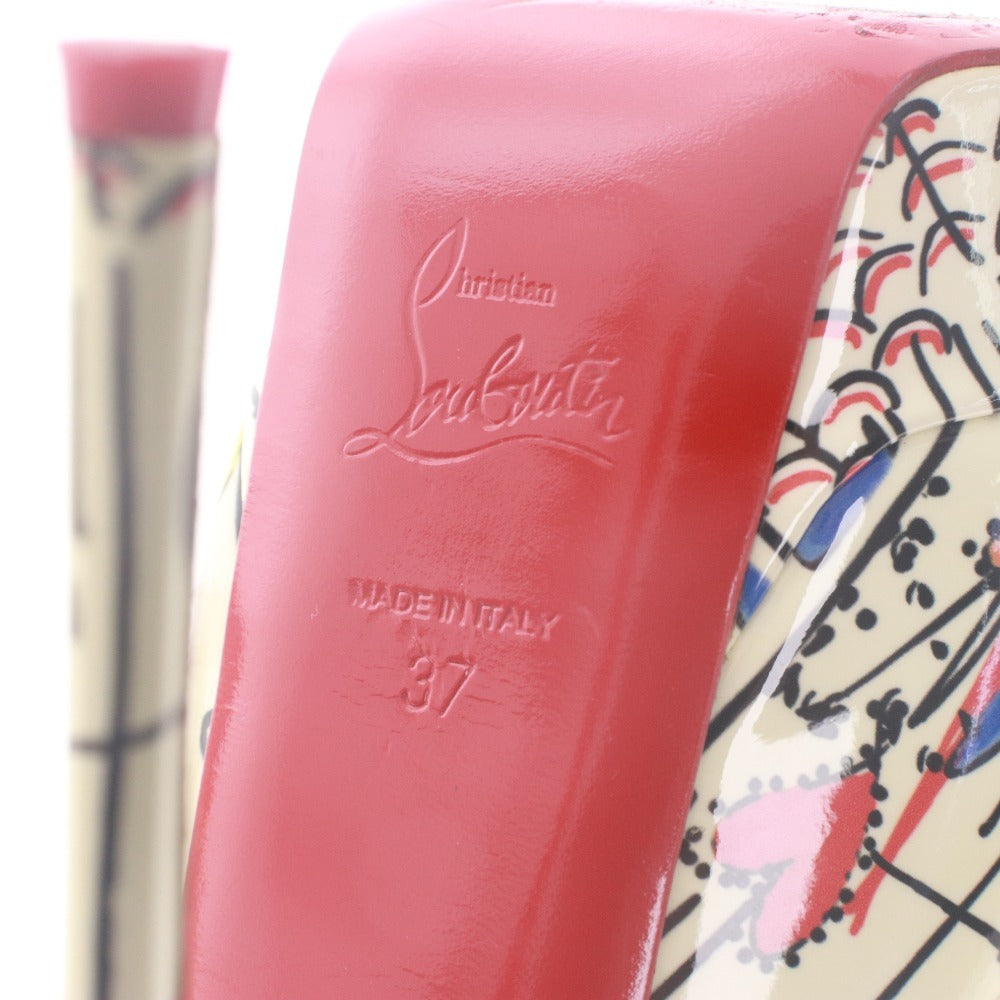 ■ Christian Louboutin Pumps Shoes High Heels Open Toe All-over Pattern Women's 37 (equivalent to 24.0cm) Multi-color