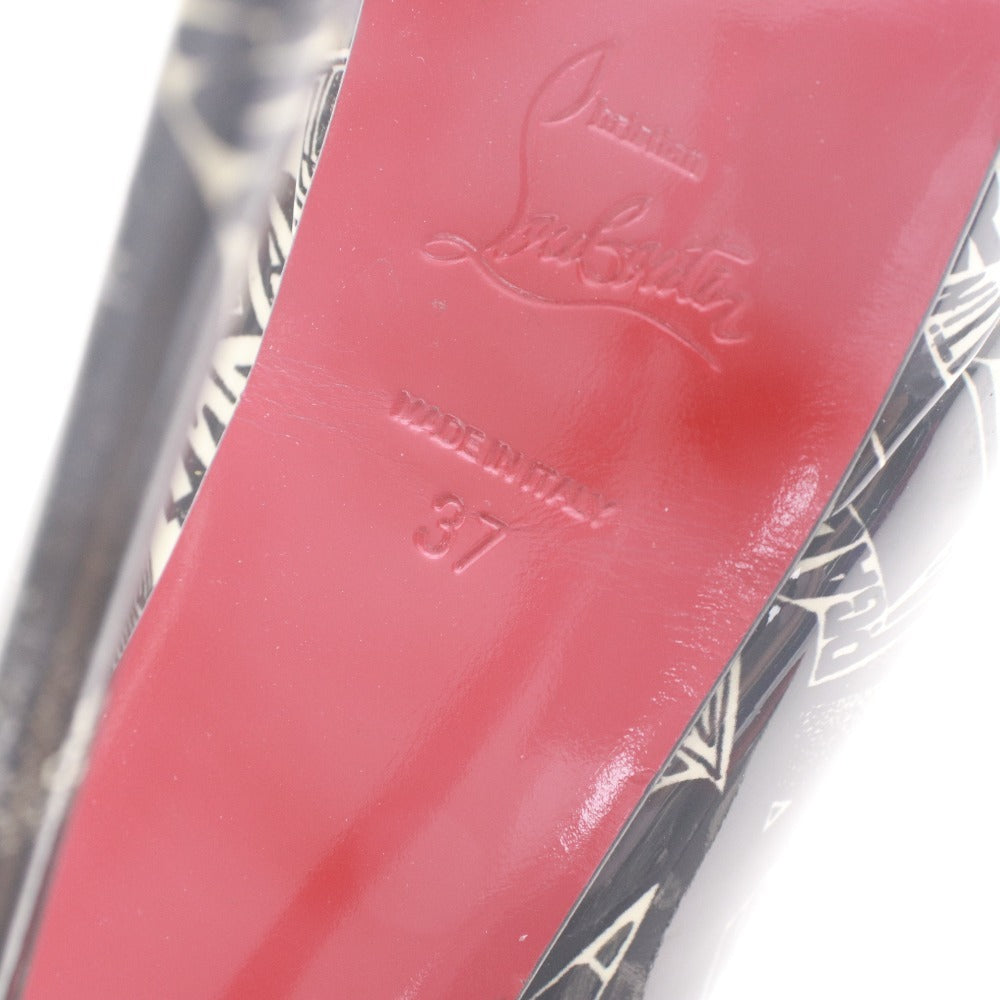 ■ クリスチャンルブタン Christian Louboutin パンプス サンダル 靴 ハイヒール オープントゥ 総柄 レディース 37 (24.0cm相当) ブラック