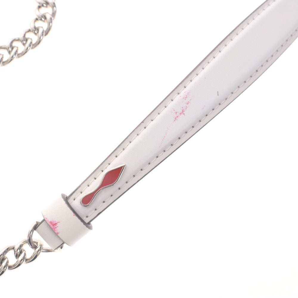 ■ Christian Louboutin クリスチャンルブタン ショルダーバッグ 鞄 シルバーチェーン 紐 メンズ レディース ホワイト 袋付き