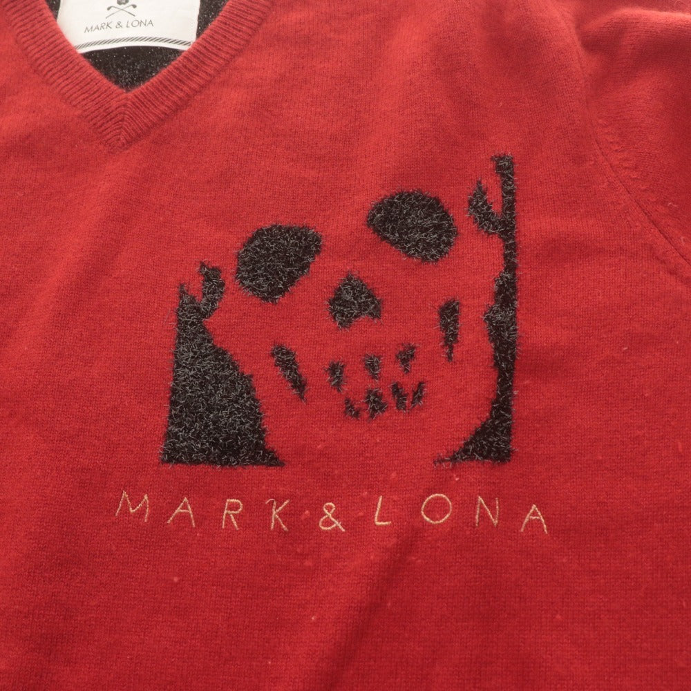 ■ マークアンドロナ MARK&LONA ニット 長袖 トップス カシミヤ セーター スカル ドクロ メンズ L ブラック レッド系
