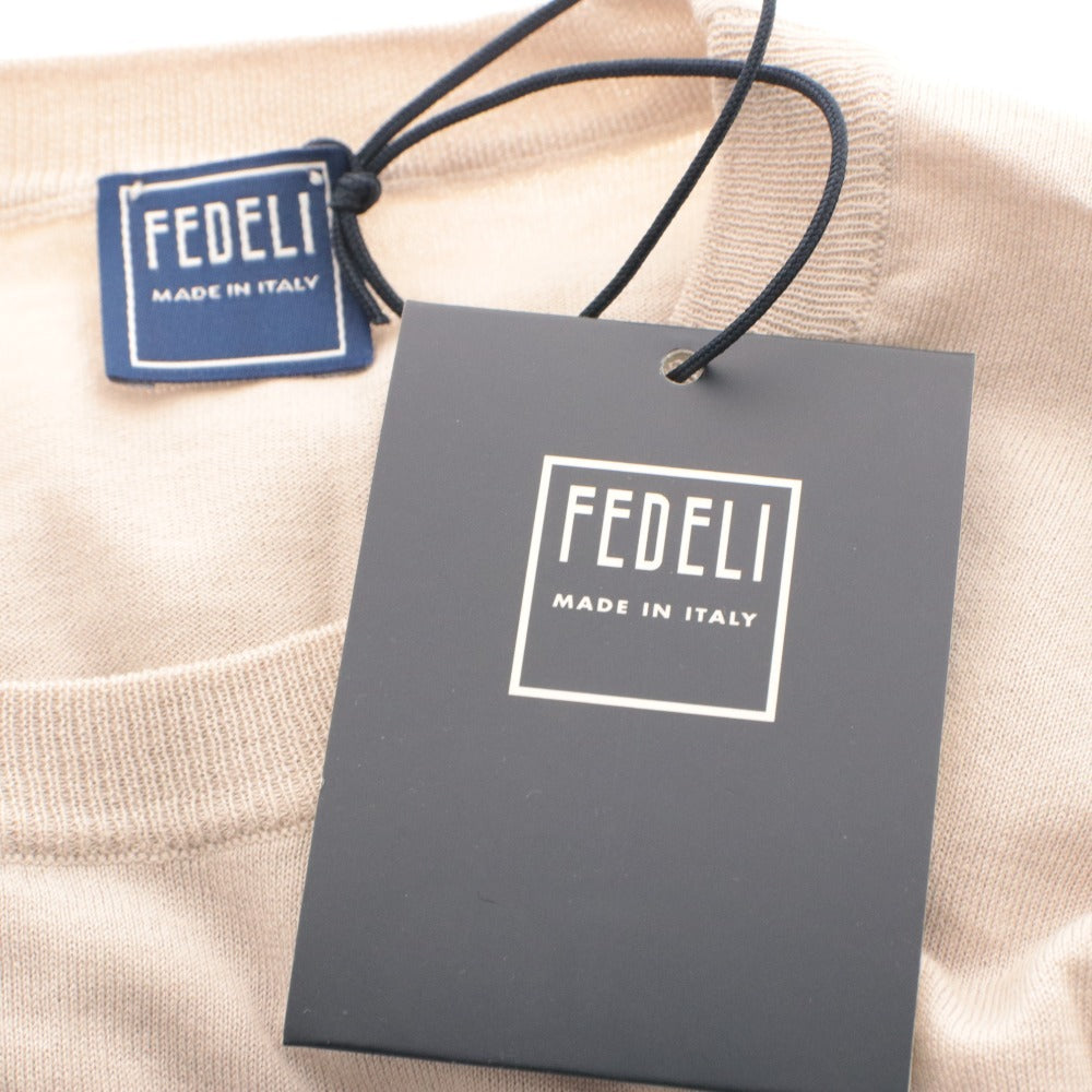 ■ FEDELI フェデーリ シャツ インナー トップス 丸首 長袖 無地 コットン メンズ 46 ライトベージュ系 タグ付き 未使用
