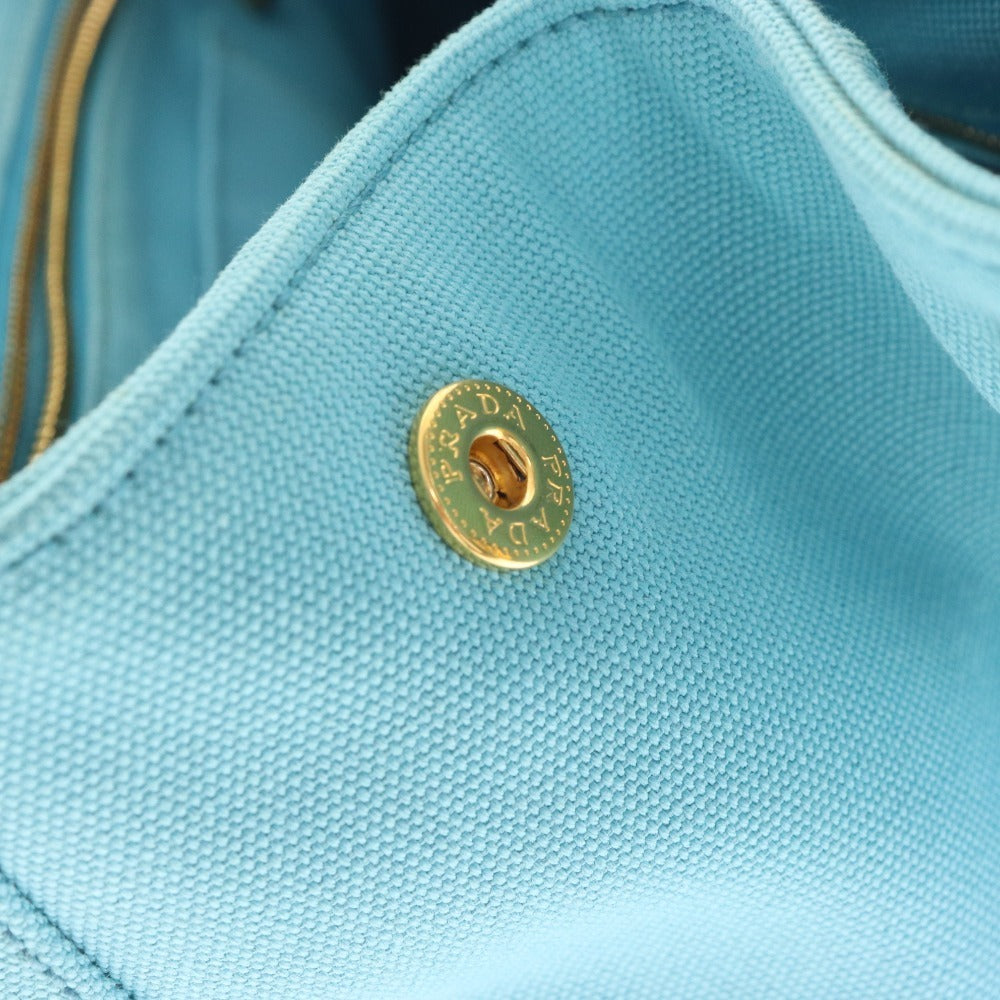 ■ プラダ トートバッグ ショルダーバッグ 2WAY カナパ キャンバス 三角ロゴ ビジュー レディース ブルー 保管袋付き