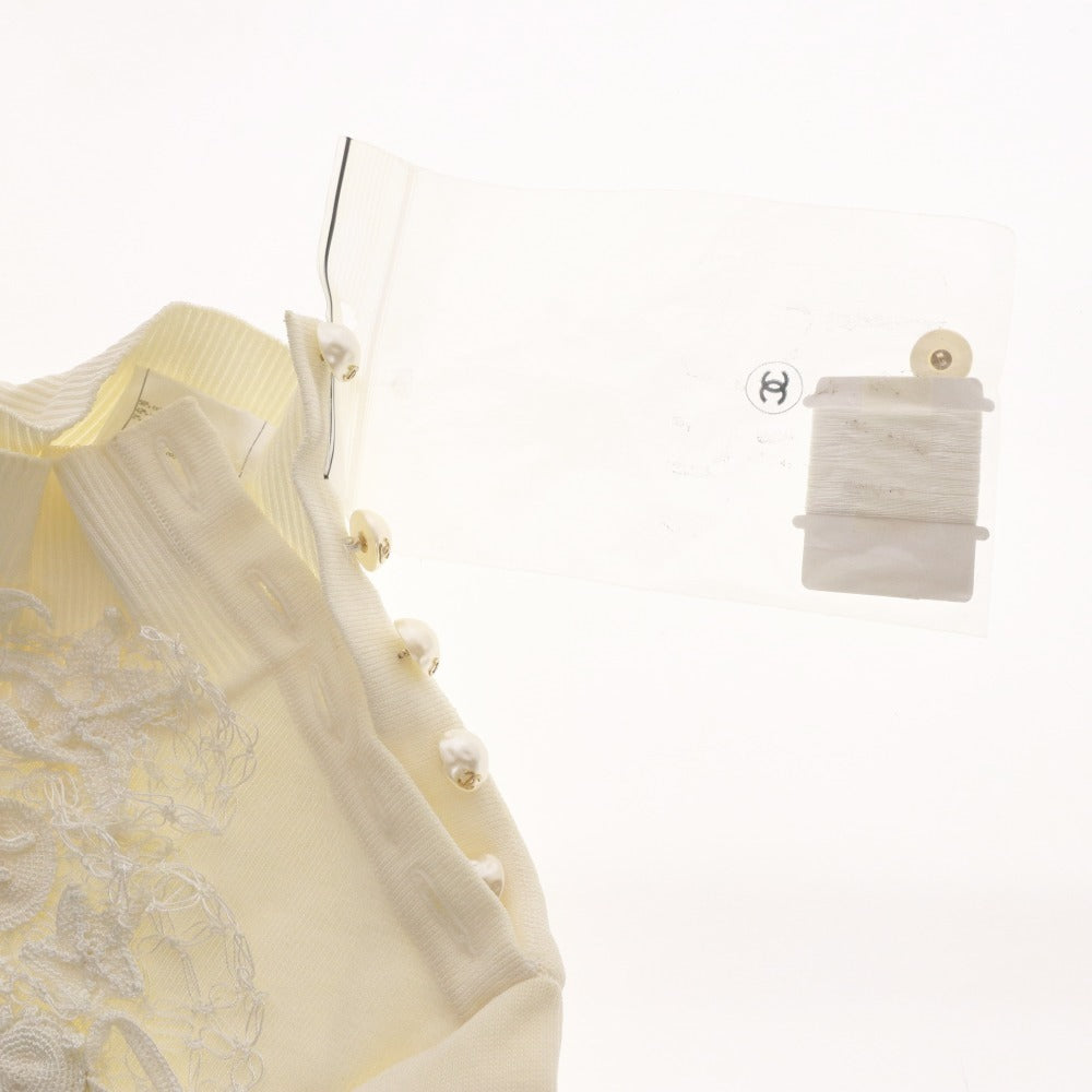 ■ シャネル ニット 半袖 トップス レース ビジュー パールボタン レディース 34 (XS相当) ホワイト タグ付き 未使用