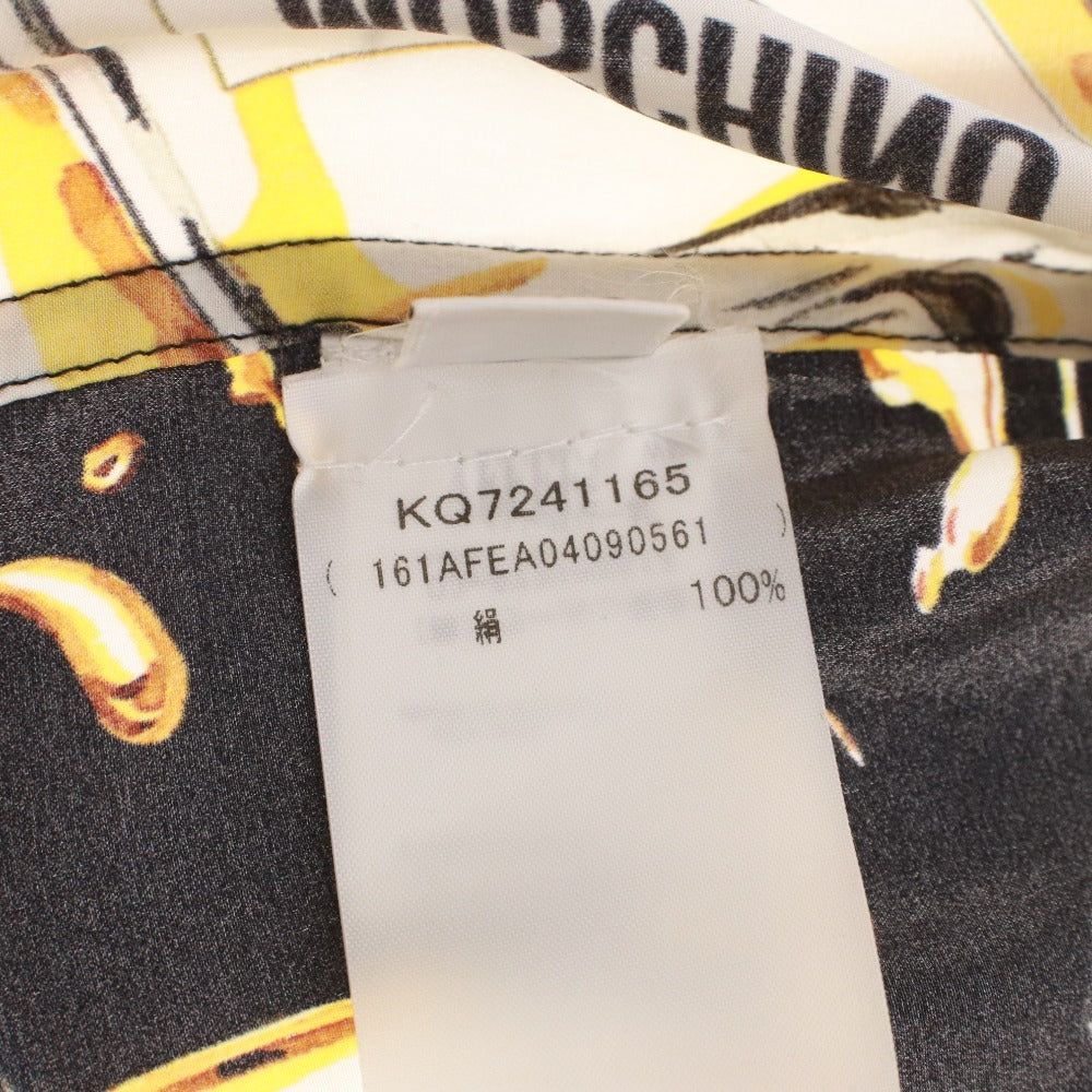 ■ モスキーノ MOSCHINO ワンピース シャツワンピース 長袖 香水柄 総柄 シルク100% レディース 38 ブラック イエロー