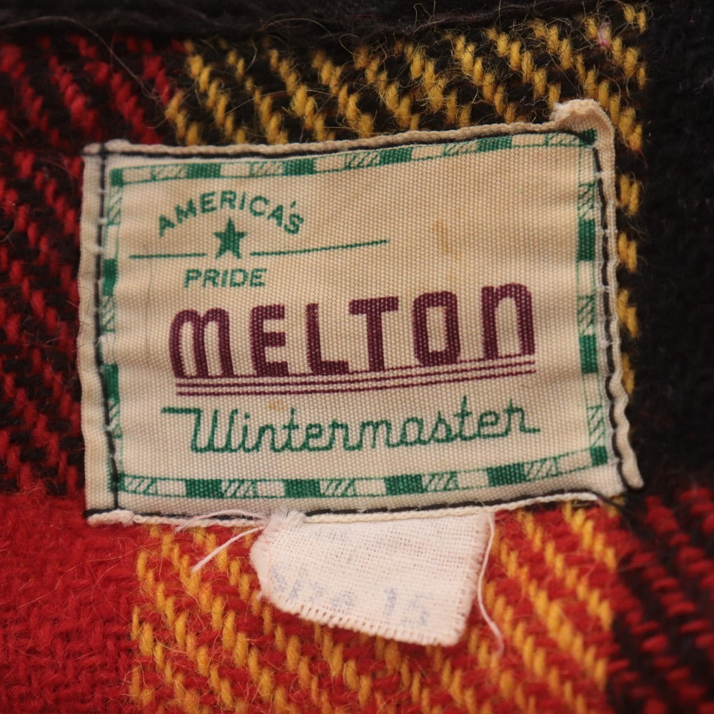 ■ メルトン Melton シャツ 長袖 トップス チェック ジャケット 厚手 USA ヴィンテージ メンズ 15 オレンジ系
