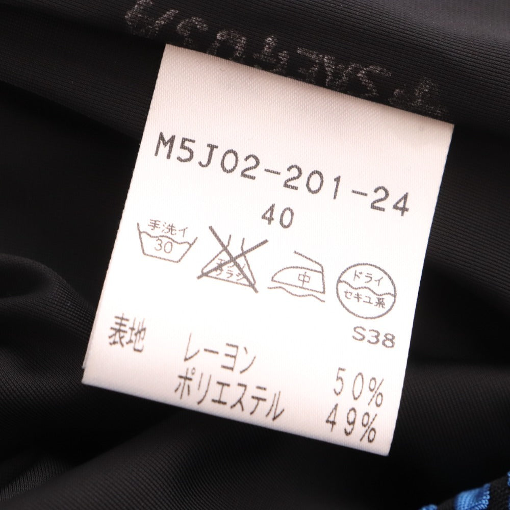 ■ エポカ ノースリーブワンピース ひざ丈 カシュクール Vネック オメトリックスクエア 総柄 レディース 40 ブラック ブルー