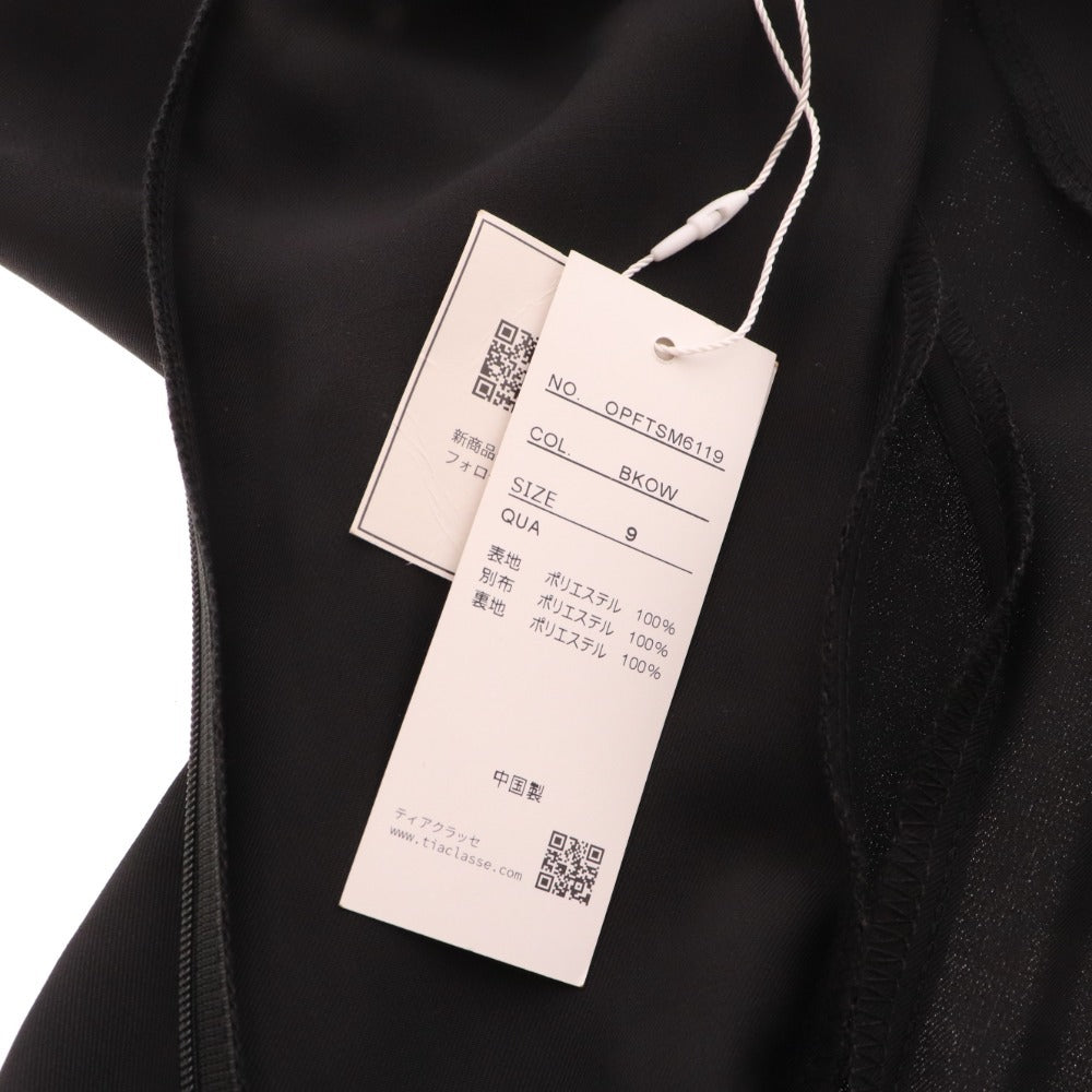 ■ ティアクラッセ フレアワンピース 半袖 フラワープリント モノトーン レディース 9 ブラック ホワイト タグ付き 未使用