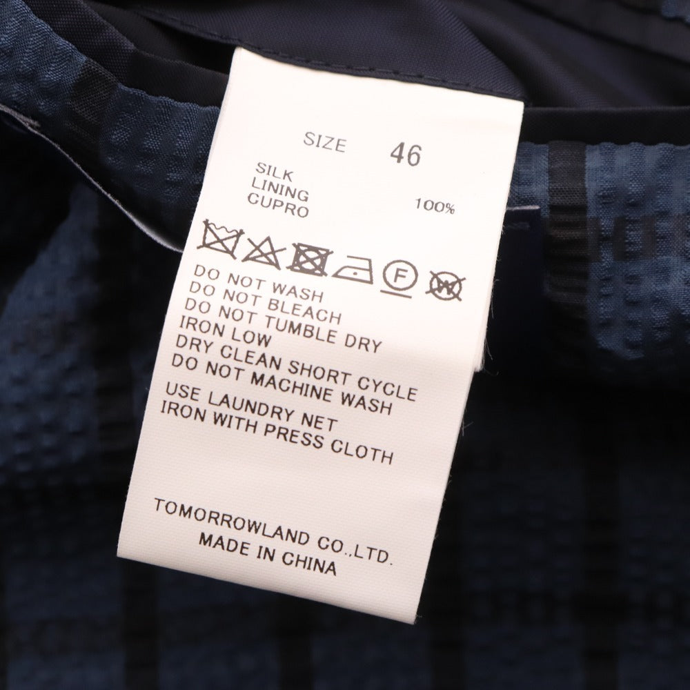 ■ トゥモローランド サマージャケット テーラードジャケット ブレザー シルク100% チェック メンズ 46 ネイビー