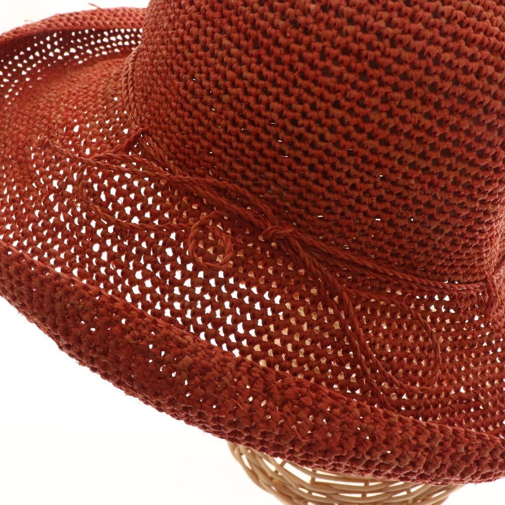 ■ ヘレンカミンスキー ストローハット 麦わら 帽子 リボン ラフィア オレンジ