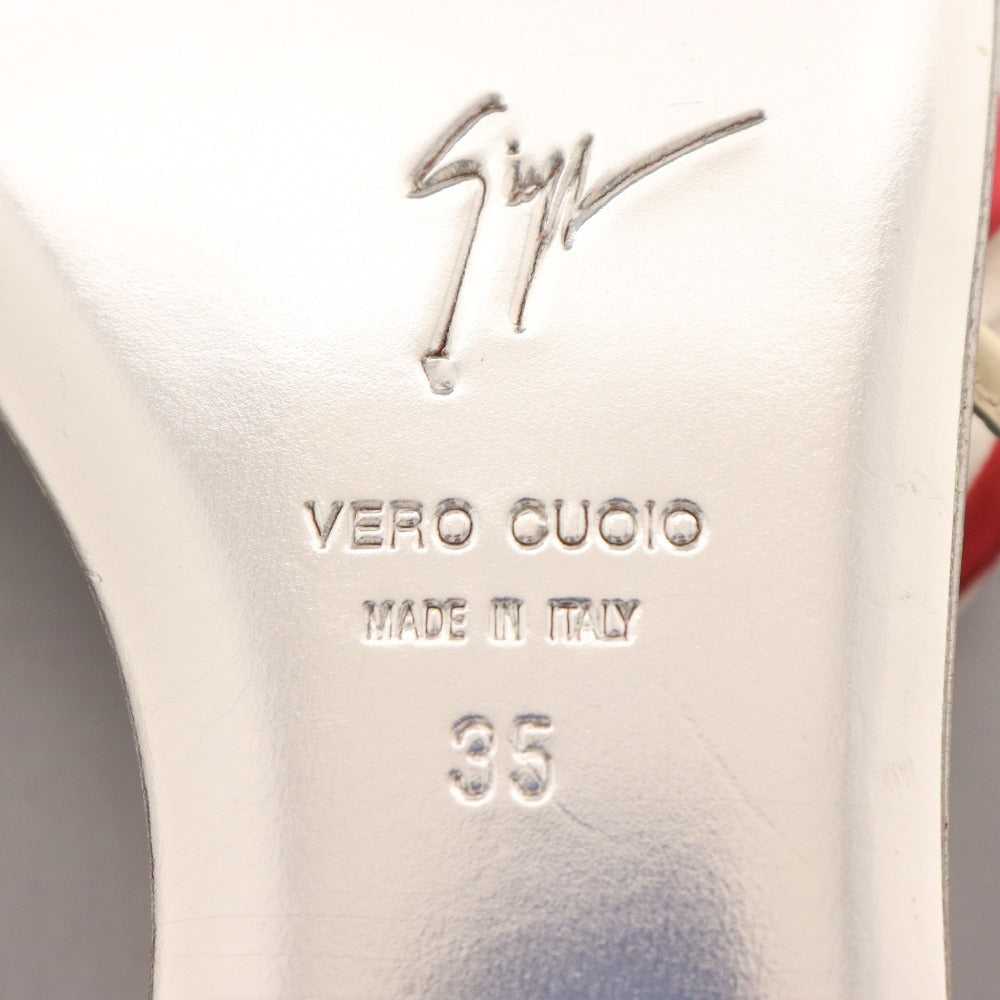 ■ ジュゼッペザノッティ トングサンダル シューズ 靴 バラ アンクルベルト 本革 レディース 35 ホワイト シルバー レッド 袋付き 未使用