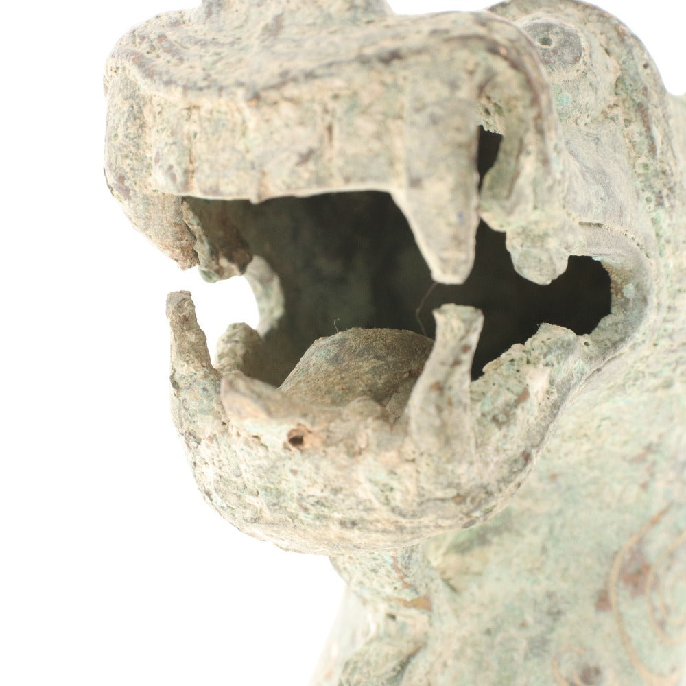 ■ 神獣像 辟邪 青銅 錯銀 発掘品 中国戦漢時代 工芸 美術 置物 全長38cm