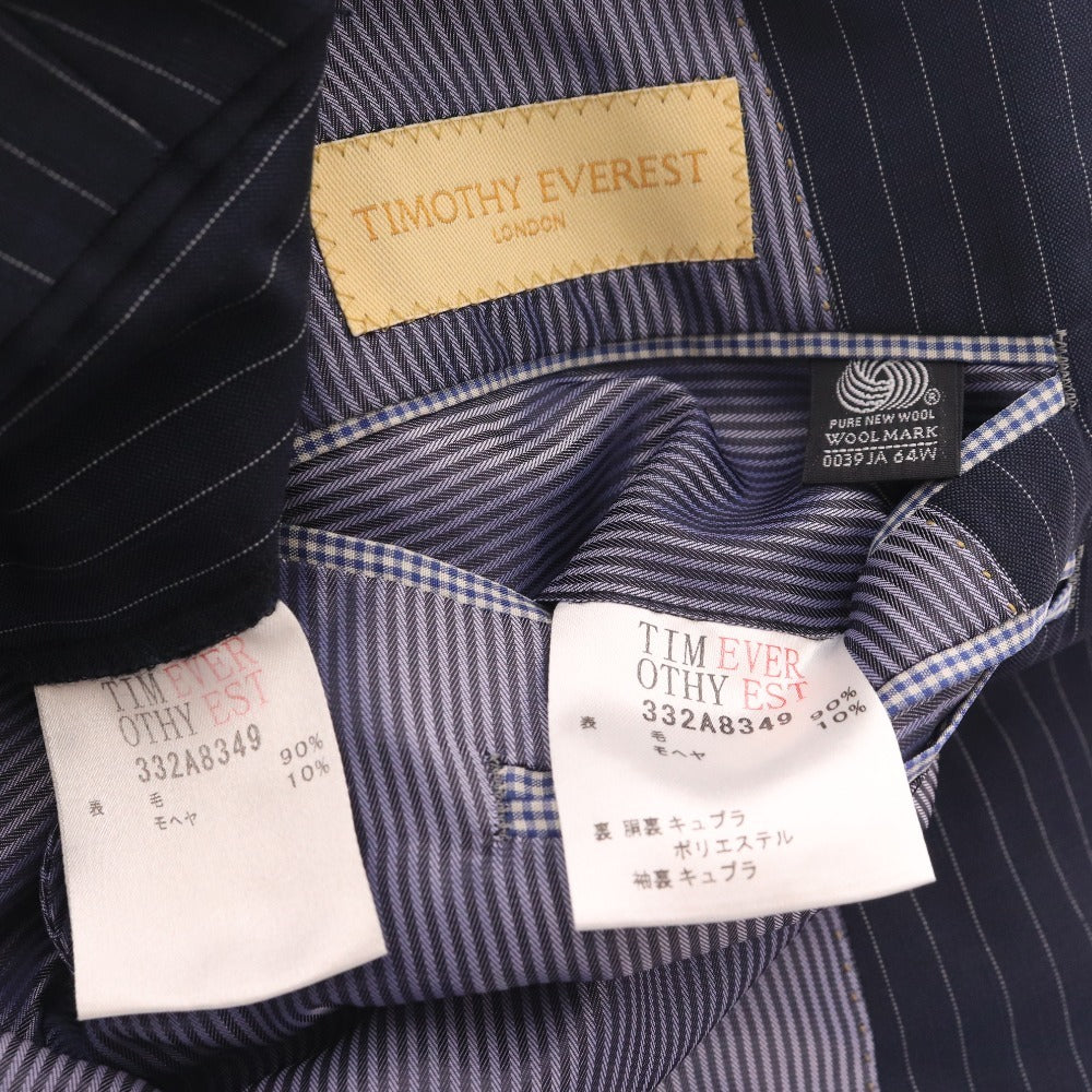 ■ TIMOTHYEVEREST ティモシー・エベレスト スーツ セットアップ 長袖 ジャケット パンツ 上下 ストライプ柄 日本製 メンズ PM ネイビー