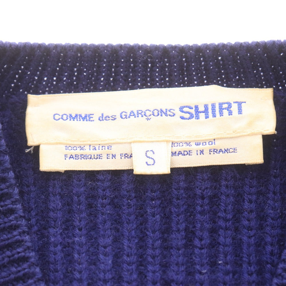 ■ COMME des GARÇONS SHIRT D-TK9210 Long Sleeve V-Neck Sweater, Made in France, Men's, Size Small, Navy