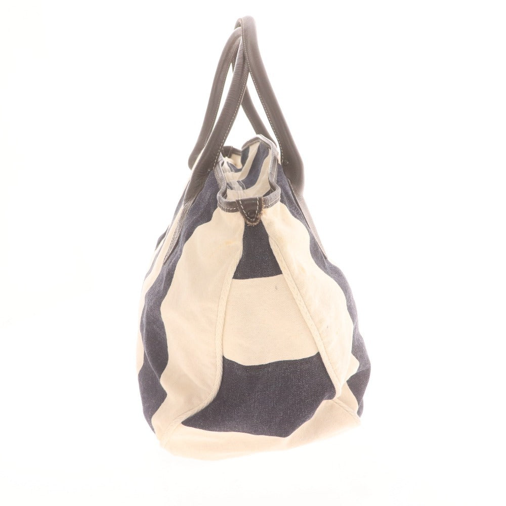 ■ BONFANTI PER VISARUNO ボンファンティ ハンド トートバッグ 鞄 ストライプ柄 イタリア製 メンズ レディース アイボリー ネイビー系