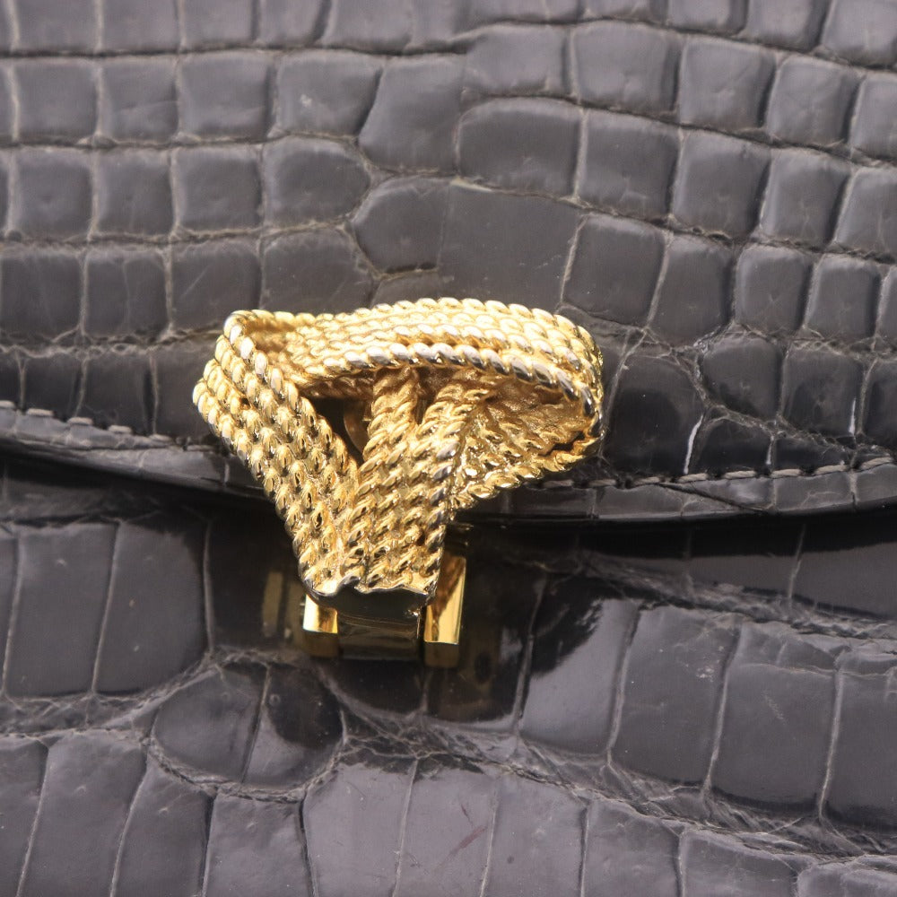 ■ トートバッグ ハンドバッグ 鞄 ワニ革 クロコダイル 金具 マーク レディース ネイビー