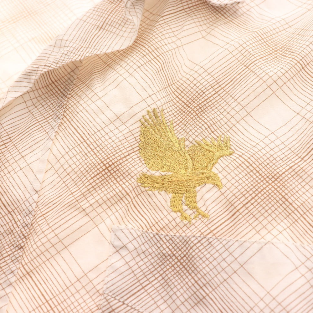 Dior Homme Long Sleeve Shirt with Eagle Embroidery and Check Pattern, Men's Size 40 (Equivalent to L), Brown and Beige