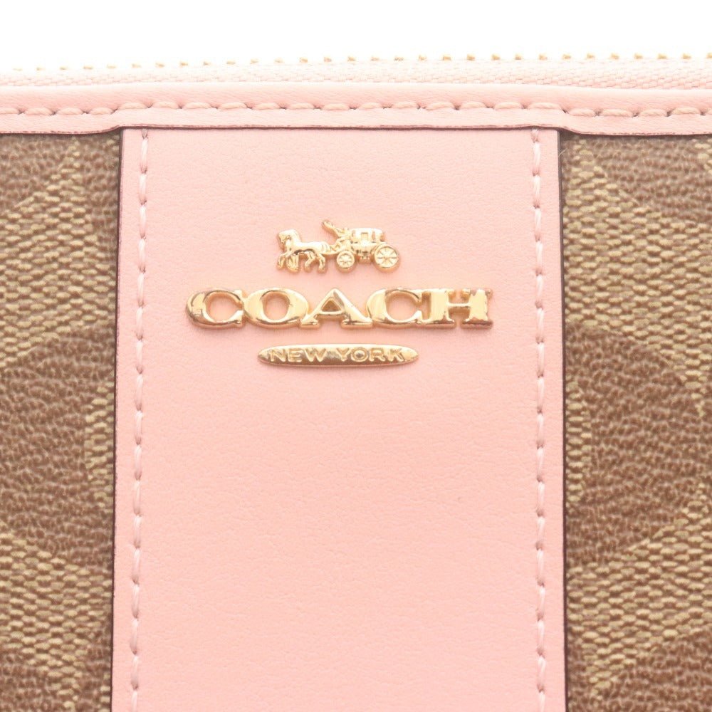 Coach Long Wallet K2046 54630 Leather Round Zipper Coin Purse Bill Compartment Card Slots Logo Women's Pink Beige Brown