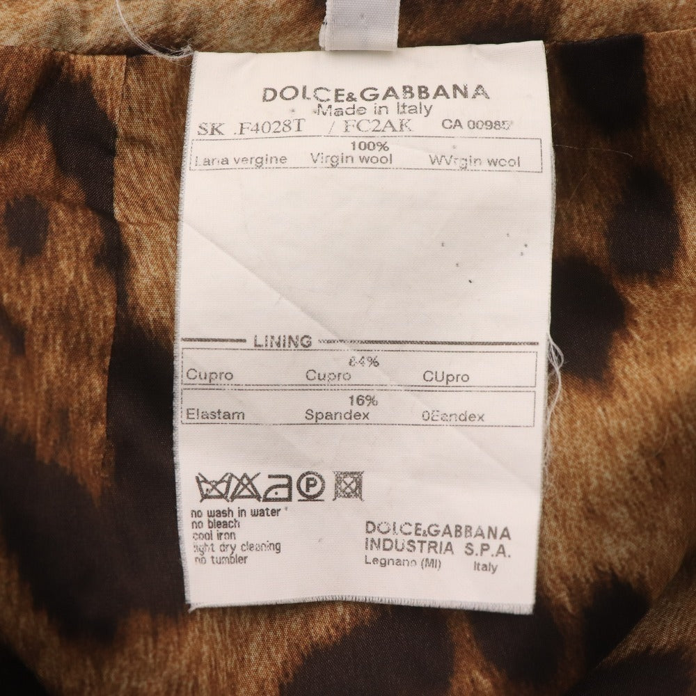 ■ ドルチェ&ガッバーナ ひざ丈スカート ボトムス ウール ヘリンボーン スリット レオパード レディース 38(9号サイズ相当) グレー系