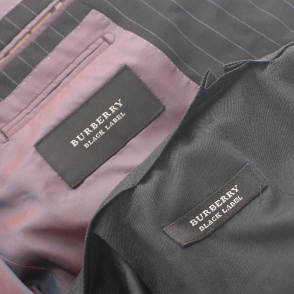 ■ BURBERRY BLACK LABEL バーバリーブラックレーベル スーツ セットアップ ストライプ ボタン ポケット メンズ 40R ブラック
