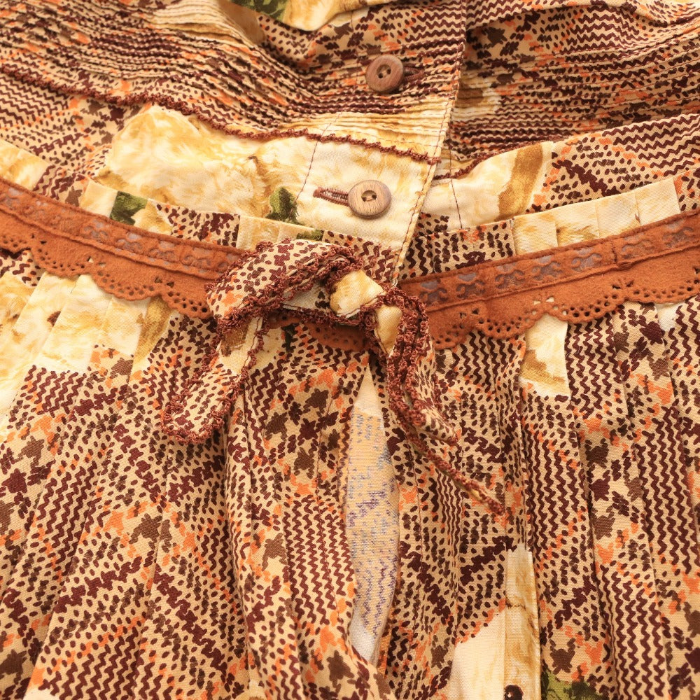 ■ ピンクハウス スカート ボトムス くま チェック 裾フリル ロング レディース ブラウン系