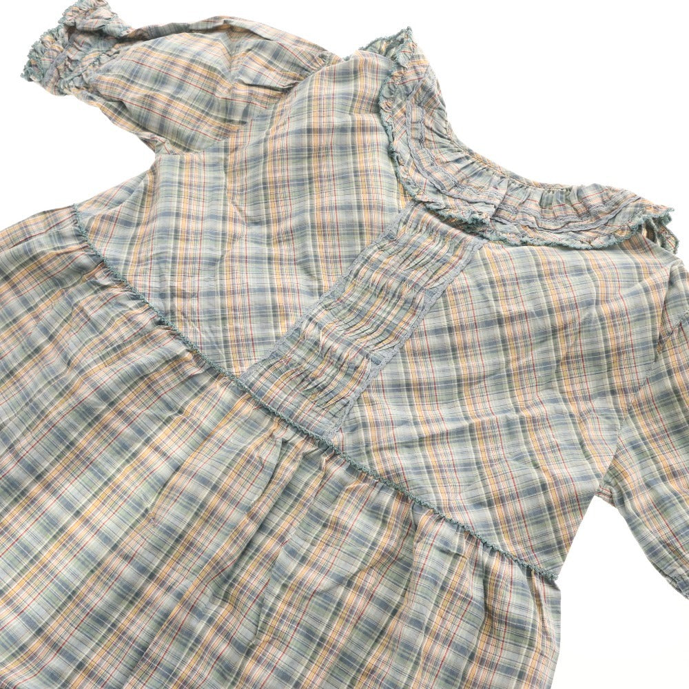 ■ ピンクハウス ブラウス 半袖 トップス チェック フリル リボン レディース グリーン系