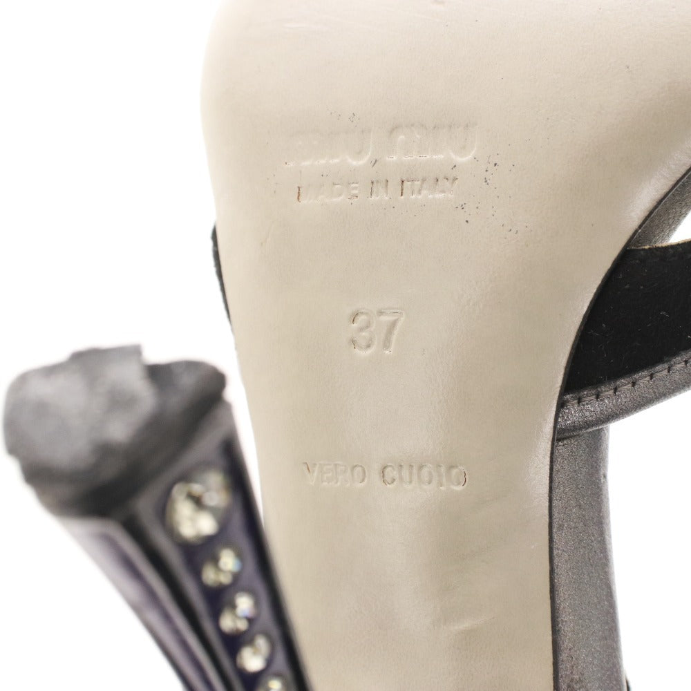 ■ ミュウミュウ サンダル 靴 ピンヒール クリスタル ストラップ レディース 37 (24cm相当) ブラック シルバー