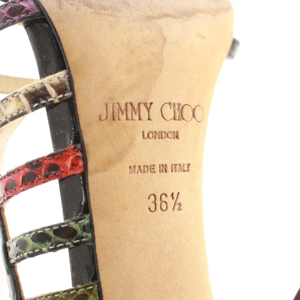 ■ ジミーチュウ サンダル 靴 パテントレザー パイソン アンクルストラップ レディース 36.5 (23.5cm相当) ブラック 箱付き