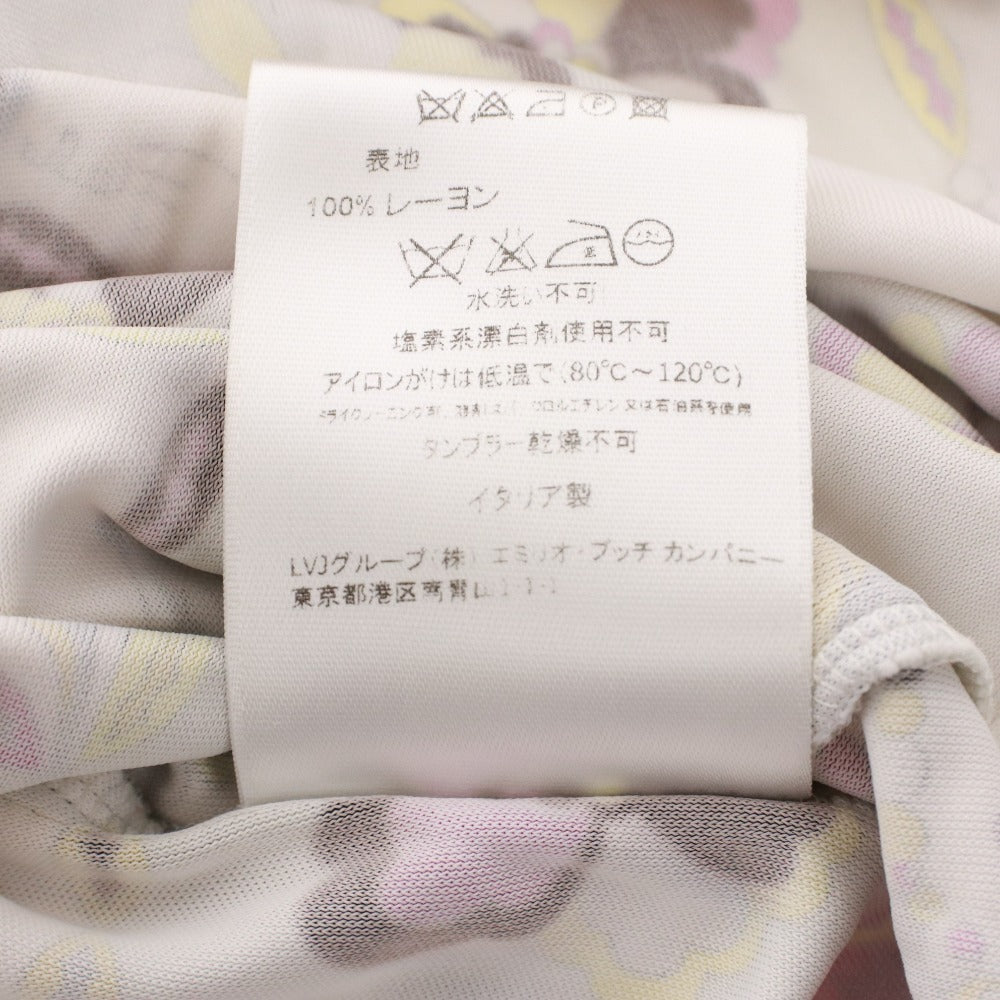 ■ EMILIO PUCCI カットソー ミニワンピース 長袖 トップス 前カン 総柄 イタリア製 レディース 実寸 XS相当 マルチカラー ホワイト 等