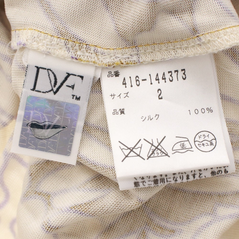 ■ DIANE VON FURSTENBERG ミニワンピース シャツ 長袖 トップス 総柄 シルク レディース 2 (S相当) マルチカラー ブラウン系 ホワイト