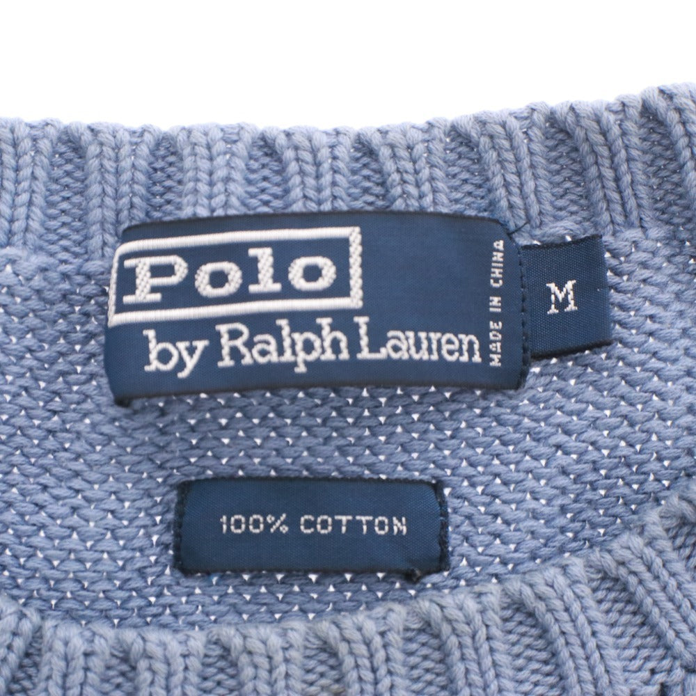 ■ POLO RALPH LAUREN ポロ ラルフローレン セーター トップス 長袖 丸首 無地 メンズ M ライトブルー系