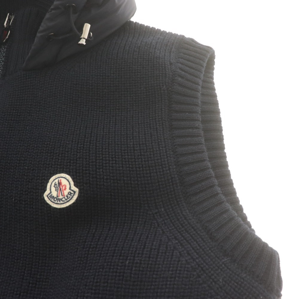 ■ MONCLER モンクレール ダウンベスト ダウンジャケット アウター ニット フード ダブルジップ ロゴ ワッペン メンズ M ネイビー