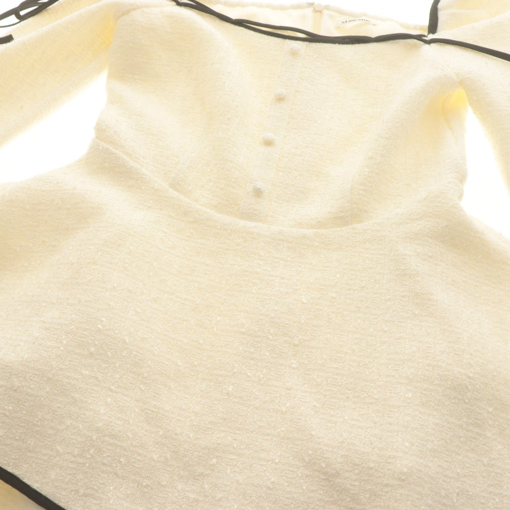 ■ M me eme エムミーエメ ドーリーワンピース 長袖 トップス ミニ ひざ丈 Ribbon trim tweed レディース F アイボリー タグ付き 未使用