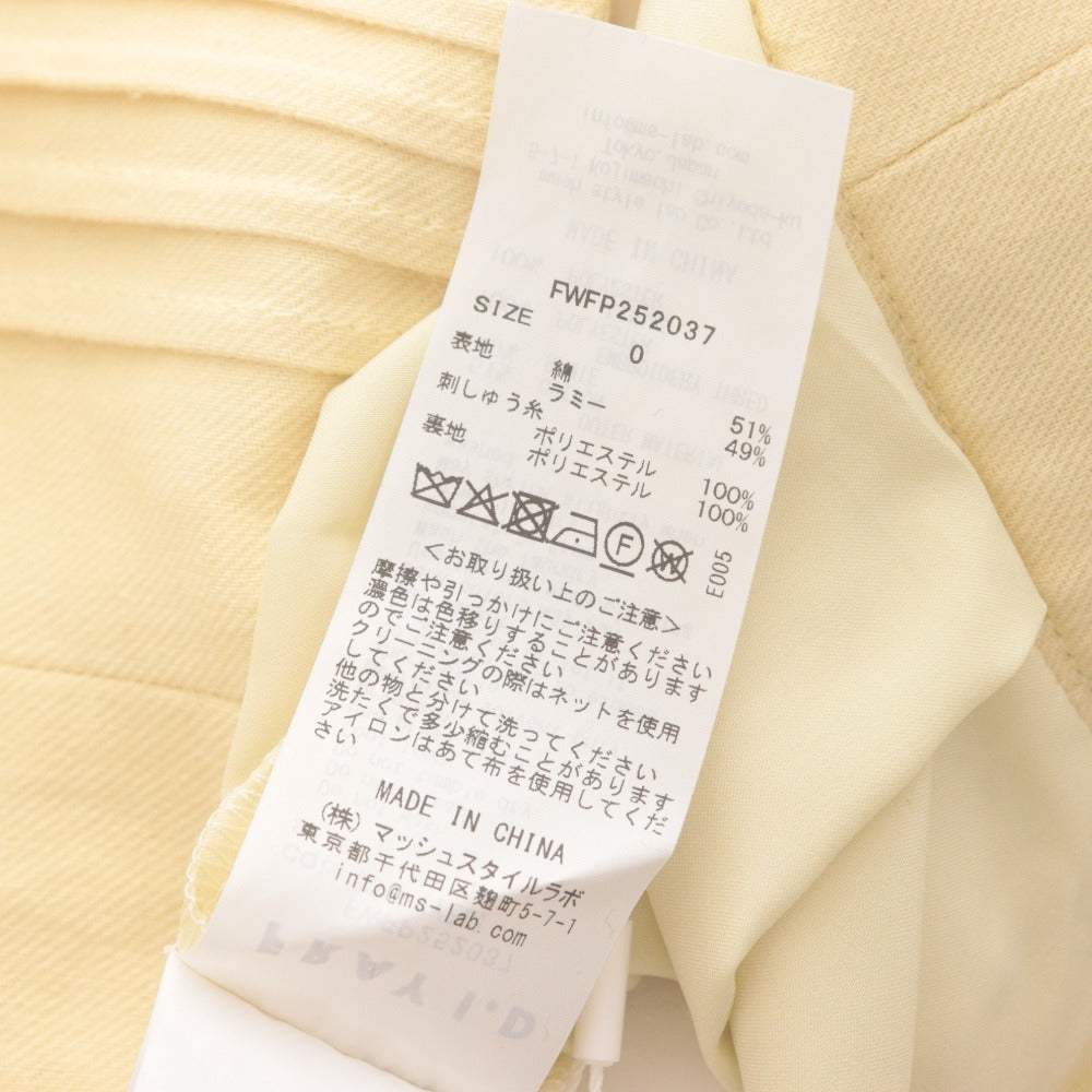 ■ フレイ アイディー FRAY I.D ワイドパンツ ボトムス カットワークレース レディース 0(S相当) ライトイエロー系 タグ付き 未使用