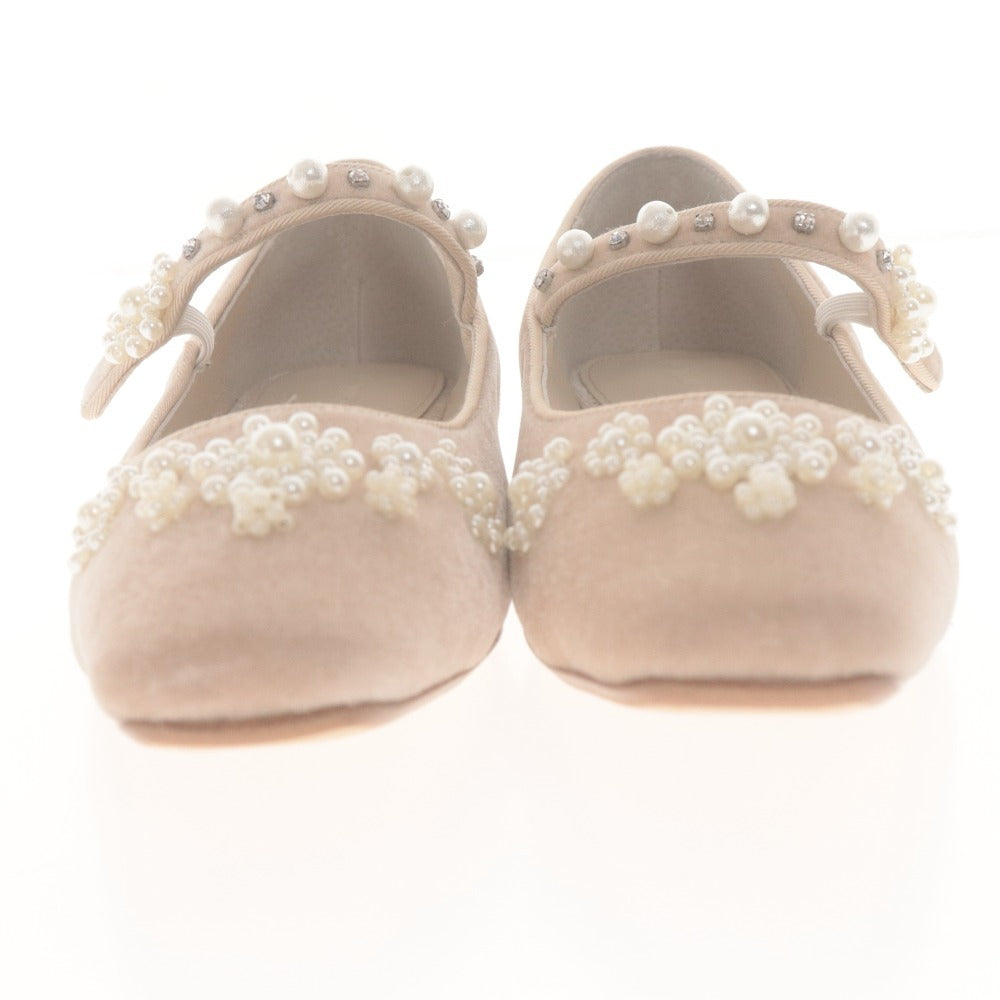 ■ Tsuru by Mariko Ikawa Pumps Shoes Flats Straps Pearls Bijoux Women's 37 (Equivalent to 24 cm) Light Beige Unused with Box