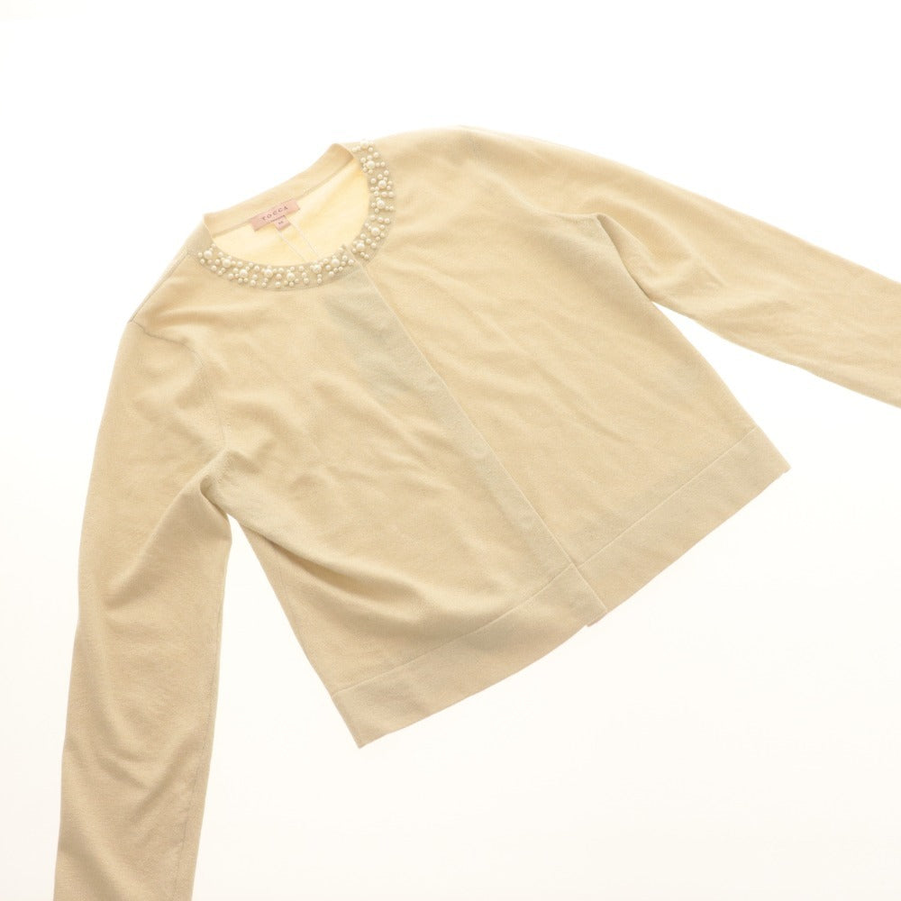 ■ TOCCA トッカ カーディガン トップス アウター 丸首 長袖 ビーズ装飾 ボタン レディース M シャンパンゴールド系 タグ付き 未使用