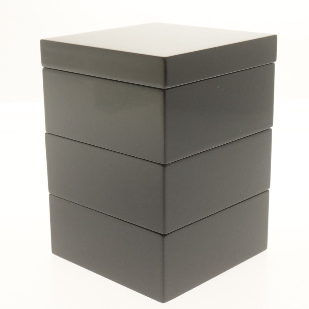■ 越前漆器 用の美 姫小重 3段 重箱 容器 漆塗装 天然木 黒 箱付き