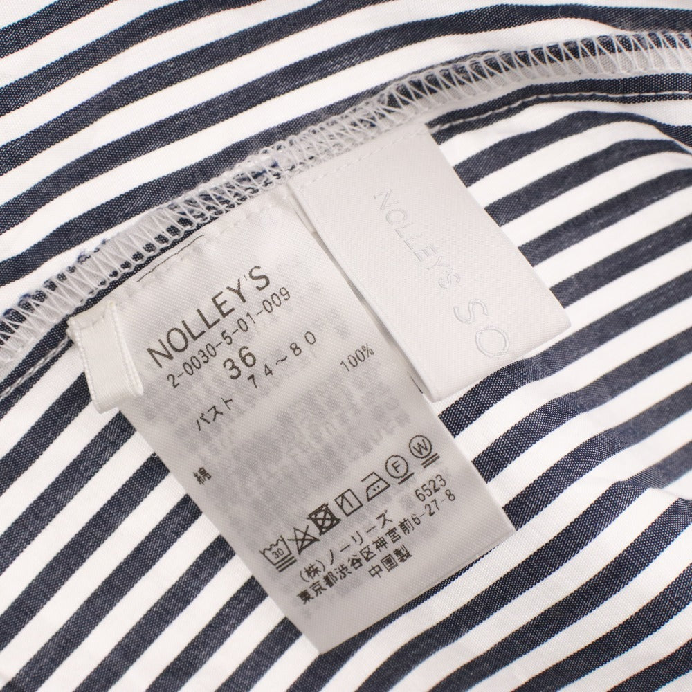 ■ ノーリーズ NOLLEY'S シャツ ブラウス トップス 長袖 ストライプ 変形 ゴールド レディース 36(S相当)ホワイト ネイビー系