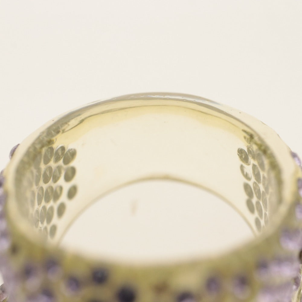 ■ GARNI ガルニ 指輪 リング ドクロ スカルヘッド リング ラインストーン アクリル 16号 ピンク イエロー系 袋付き