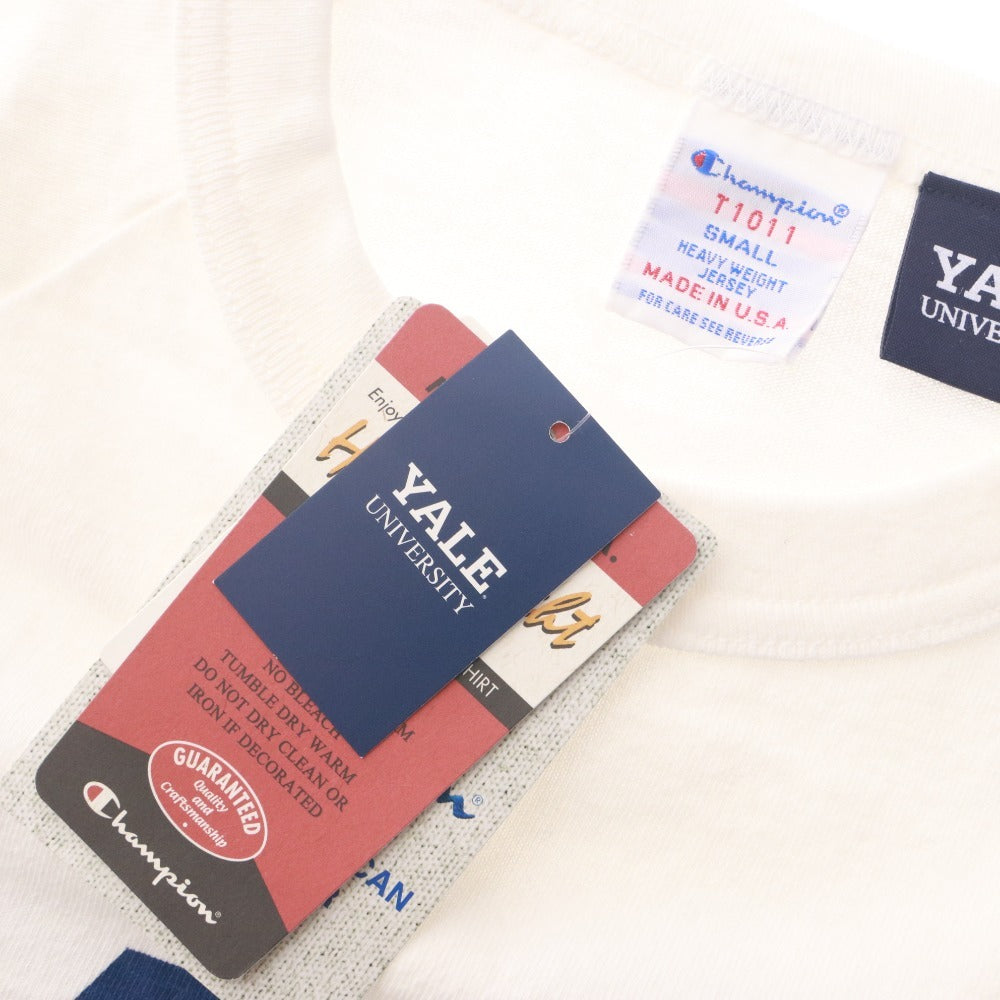 ■ Champion MADE IN USA 長袖 Tシャツ トップス T1011シリーズ YALEロゴ ラグラン カレッジ メンズ S 白 ホワイト タグ付き 未使用