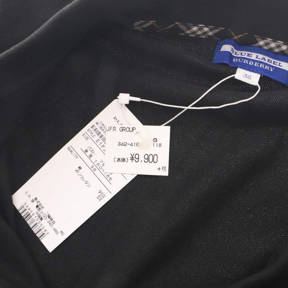 ■ BURBERRY BLUE LABEL ポロシャツ 半袖 トップス 襟 ボタン ロゴ ゴルフウエア可 三陽商会 レディース 38(M相当) 黒 タグ付き 未使用