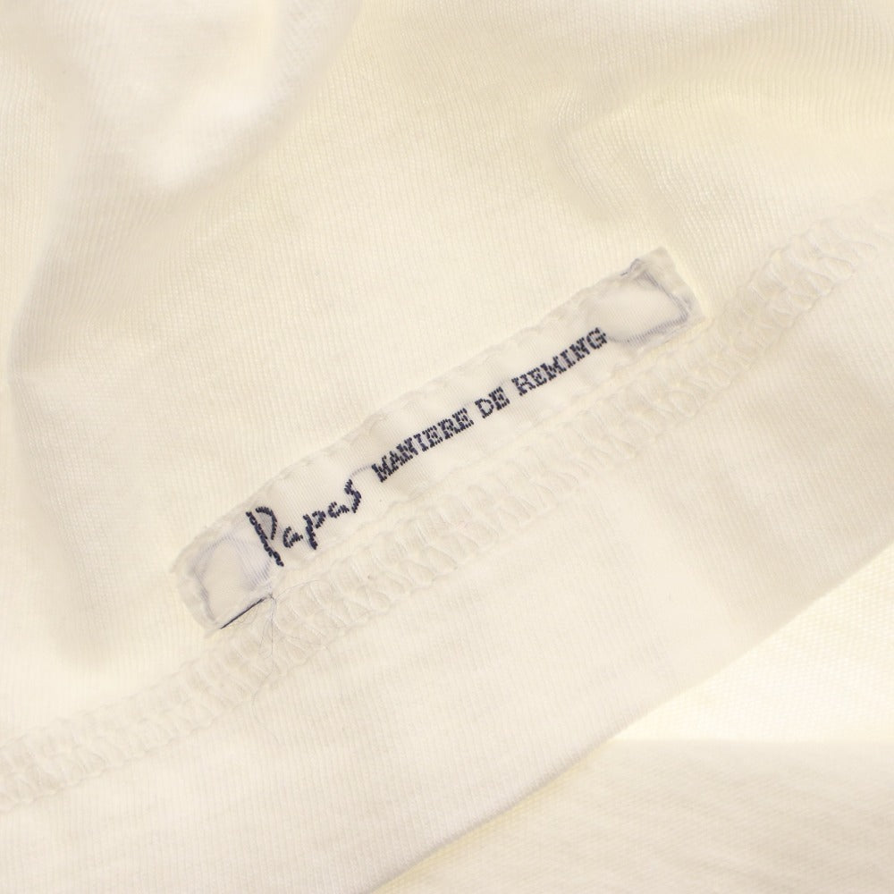 ■ PAPAS パパス Tシャツ 半袖 トップス ワッペン デニム コットン メンズ LL ホワイト