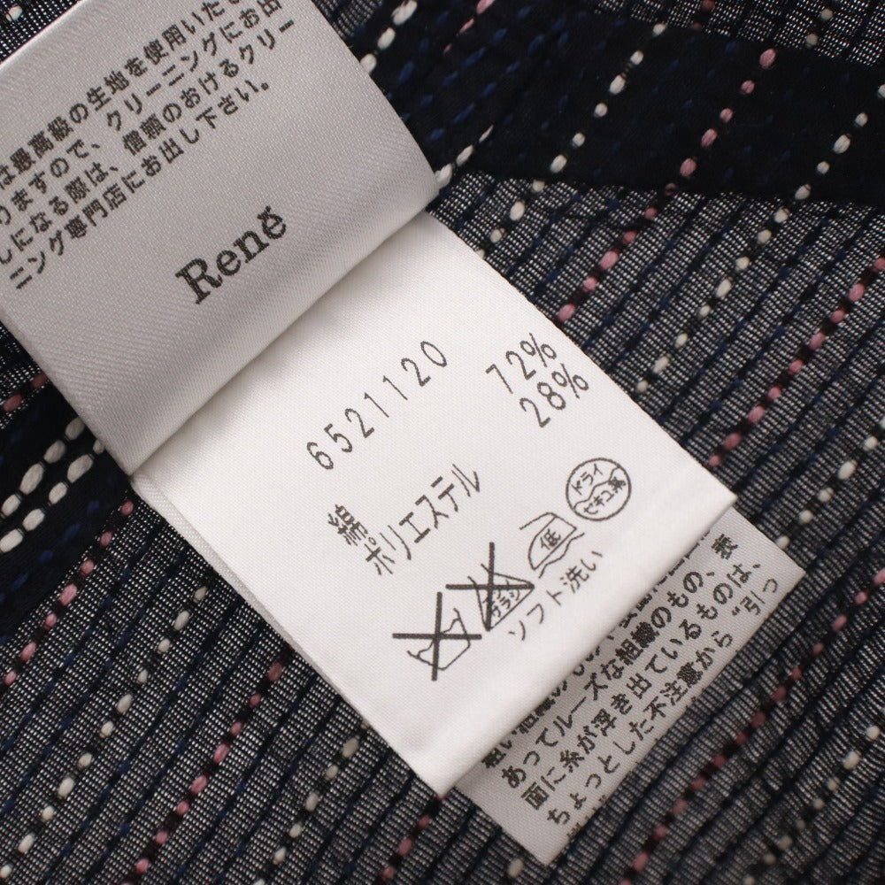 ■ Rene ルネ ノースリーブシャツ ブラウス トップス 襟 フリル袖 ボタン ストライプ柄 日本製 レディース 36 (M相当) ダークネイビー 等