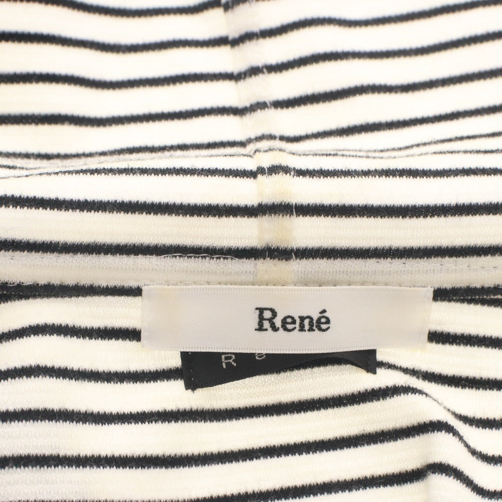■ Rene Relax Hoodie Half Sleeve Top Outer Knit Hoodie Zip-up Border Pattern Made in Japan Women's 38 (L equivalent) Black and White