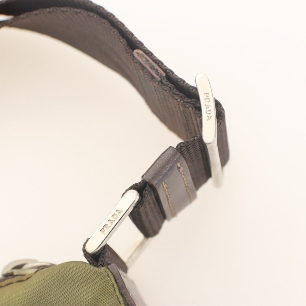 ■ PRADA Nylon Shoulder Bag - Triangle Logo Plate, All-Over Pattern Lining, Men's/Women's, Khaki/Dark Green