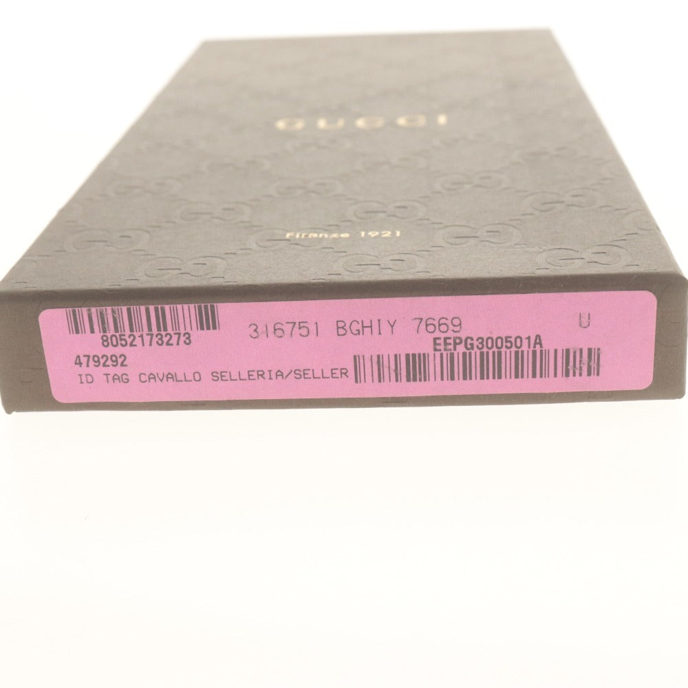 ■ GUCCI Name Tag Novelty Not for Sale Horse Gold Leather Orange Brownish Box Included Unused Unopened