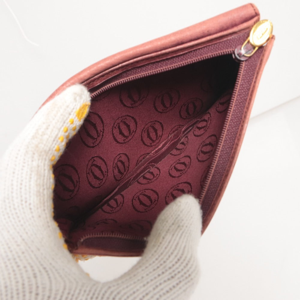 ■ Cartier カルティエ ポーチ ファスナー ポケット レザー 小物入れ レディース ボルドー系