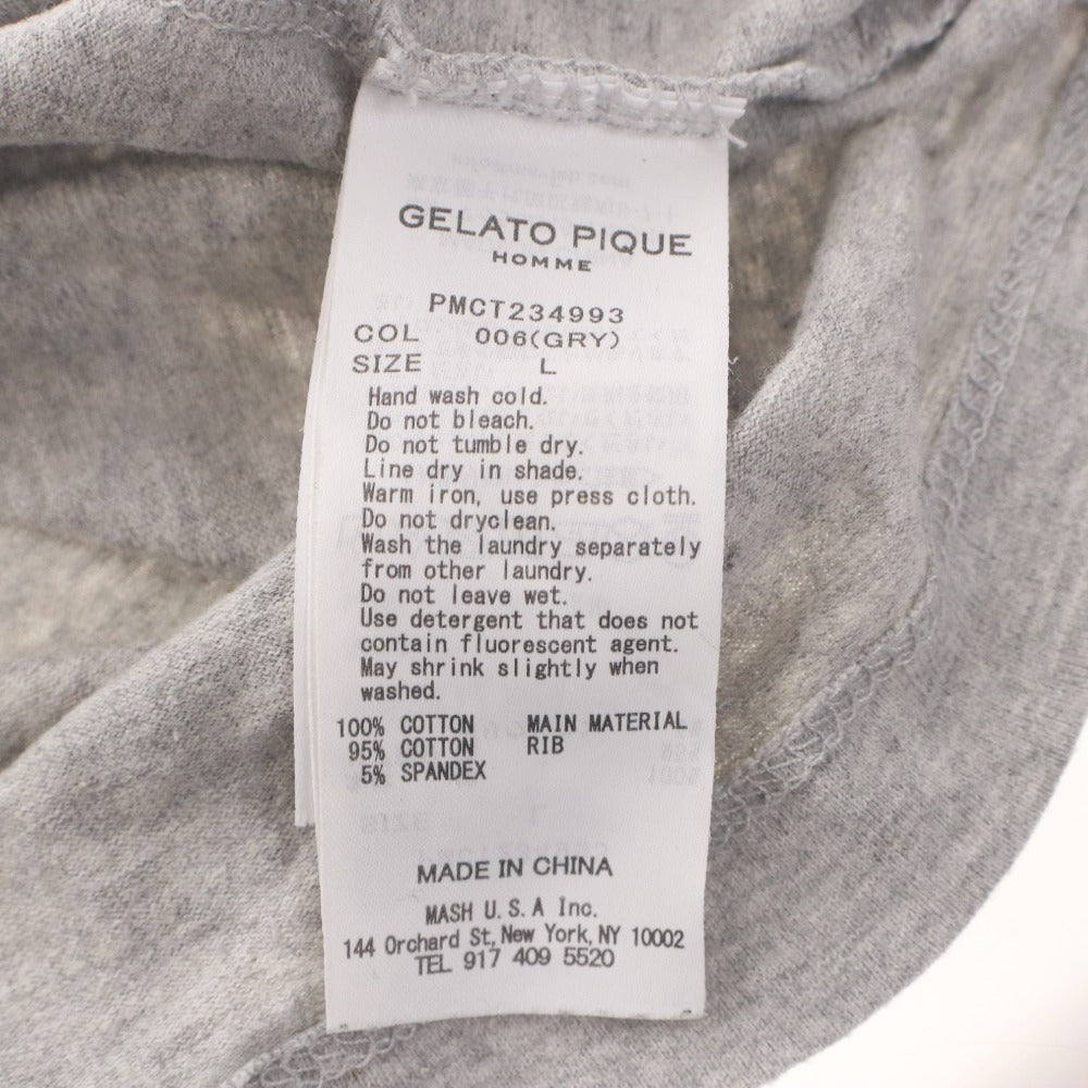 ■ GELATO PIQUE HOMME ロゴプルオーバー 半袖 Tシャツ トップス カットソー 胸ポケット メンズ L ライトグレー