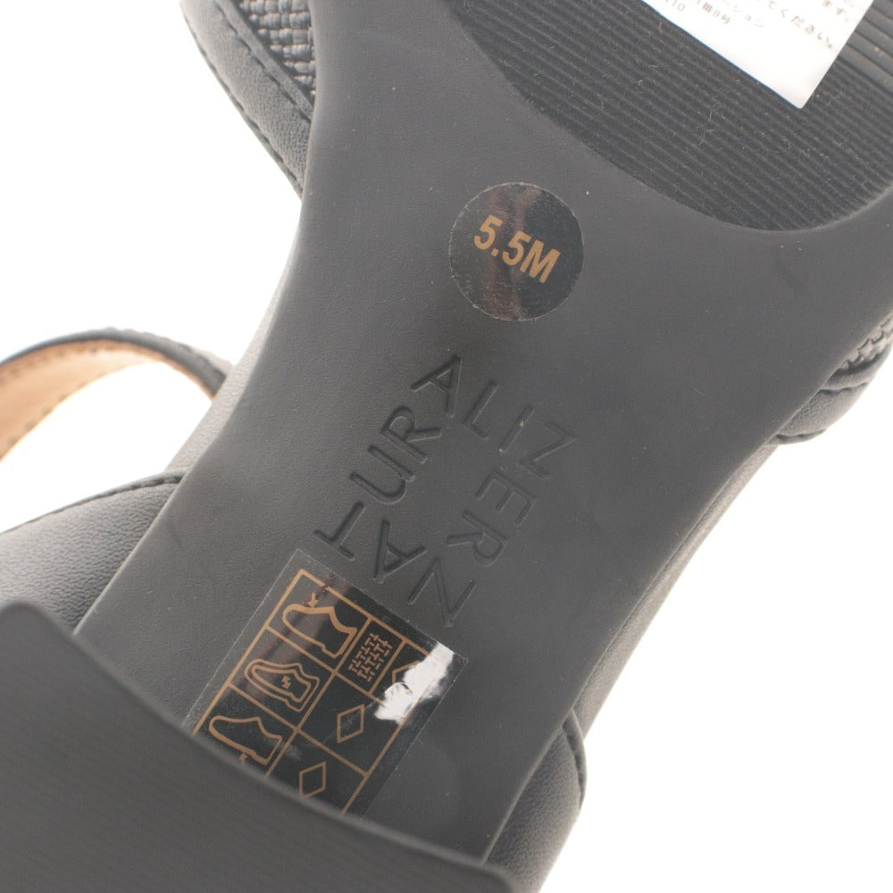 ■ Naturalizer ウェーブ・パンプス チャンキーハイヒール 靴 スクエアトゥ ストラップ レディース 22.5cm ブラウン系 黒 タグ付き 未使用